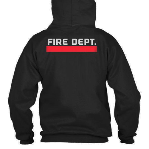 Fire Department hoodie featuring "FIRE DEPT." design on back, ideal for firefighters and supporters of fire safety.